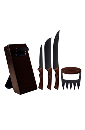 Kit para Churrasco Black com lâminas de Aço Inox e Cabo de Madeira 5 Peças