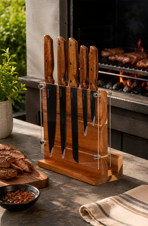 Kit de Facas Acácia em Aço Inox com Cabo de Madeira 6 Peças