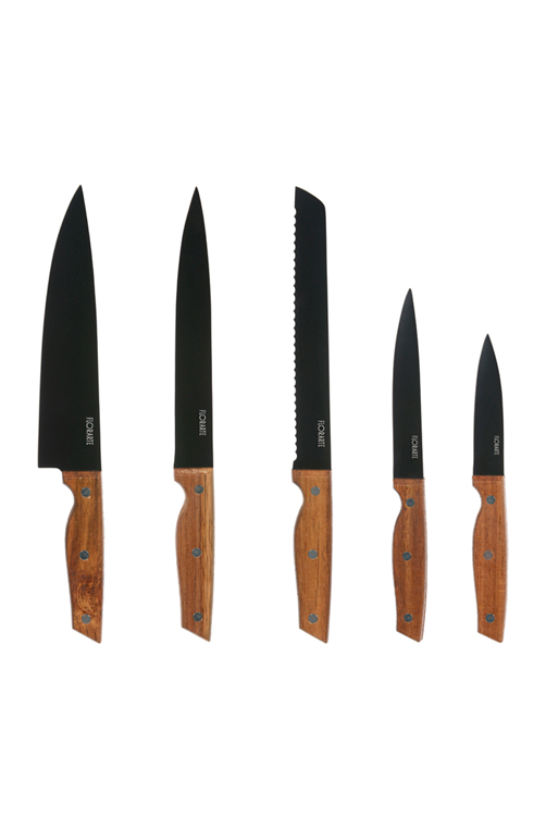 Kit de Facas Acácia em Aço Inox com Cabo de Madeira 6 Peças