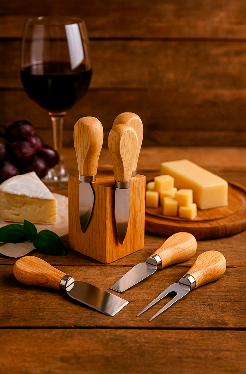 Kit para queijo 4 peças e com suporte