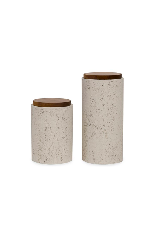 Conjunto de Potes com Aspecto em Cimento e Tampa em Madeira 2 Peças