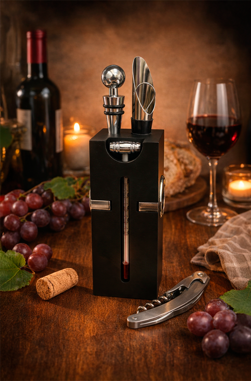 Kit para Vinho Premium Black Edition 6 Peças