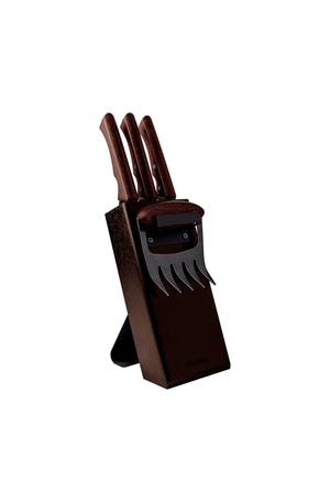 Kit para Churrasco Black com lâminas de Aço Inox e Cabo de Madeira 5 Peças
