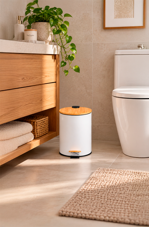 Lixeira com Pedal e Tampa em Bambu Soft Branco 5L