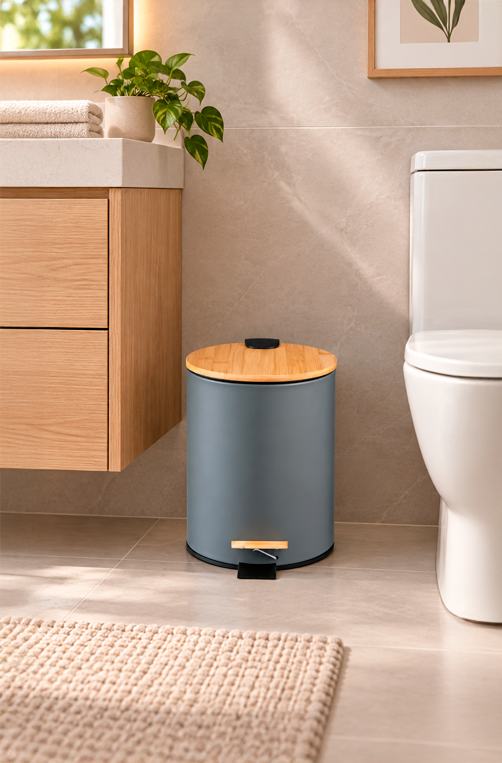 Lixeira com Pedal e Tampa em Bambu Soft Cinza 12L