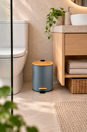 Lixeira com Pedal e Tampa em Bambu Soft Cinza 5L