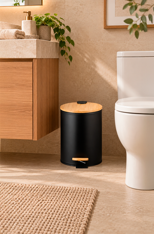 Lixeira com Pedal e Tampa em Bambu Soft Preto 12L