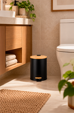 Lixeira com Pedal e Tampa em Bambu Soft Preto 5L