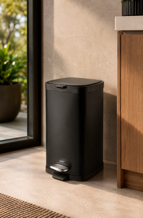 Lixeira com Pedal e Balde Frame Aço Carbono Preto 12 Litros