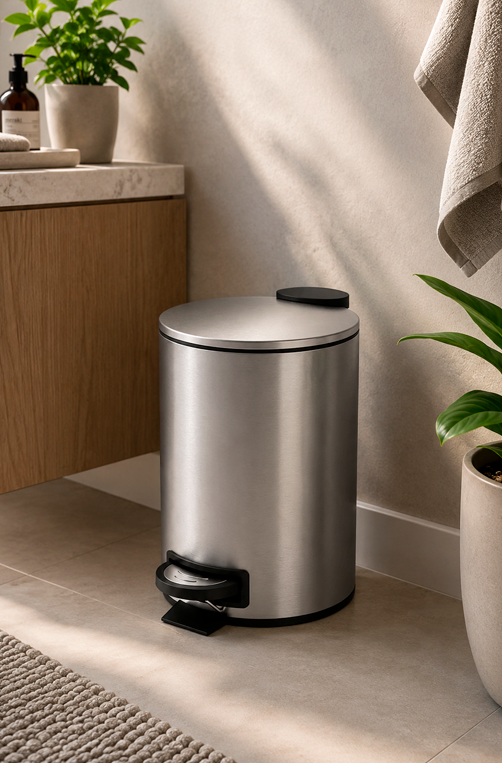 Lixeira com Pedal e Balde Spin Aço Inox Escovado 3 Litros