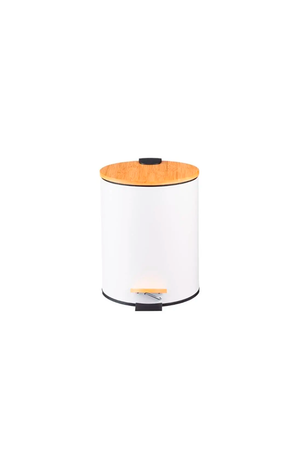 Lixeira com Pedal e Tampa em Bambu Soft Branco 12L