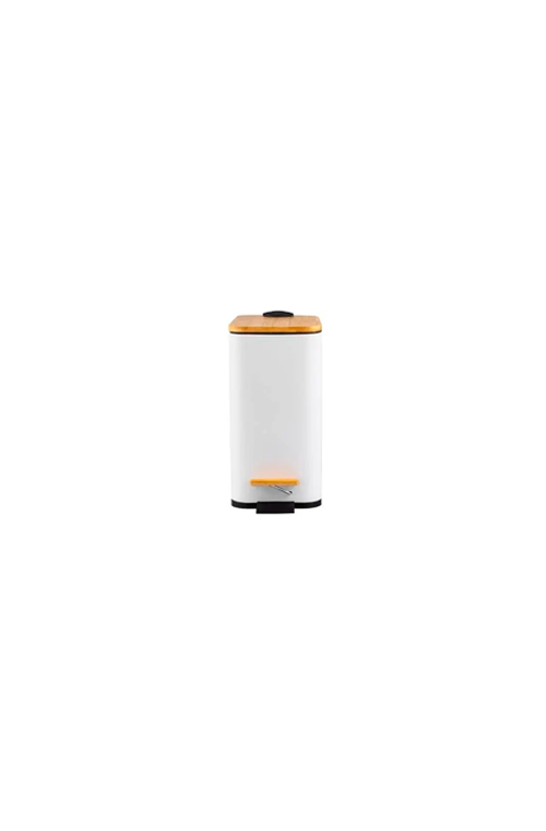 Lixeira Retangular com Pedal e Tampa em Bambu Soft Branco 5L