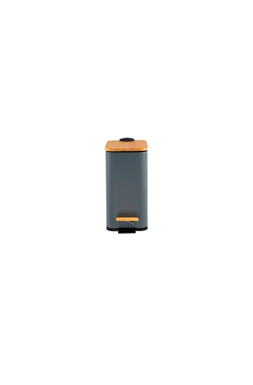 Lixeira Retangular com Pedal e Tampa em Bambu Soft Cinza 5L