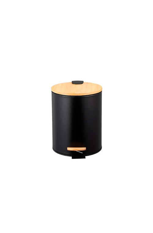 Lixeira com Pedal e Tampa em Bambu Soft Preto 12L