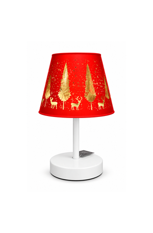 Luminária de Mesa Natalina com Led Vermelho e Base Branco em Vidro