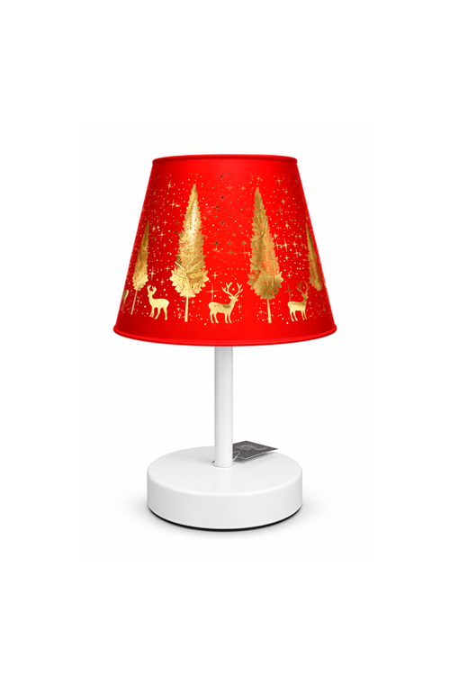 Luminária de Mesa Natalina com Led Vermelho e Base Branco em Vidro