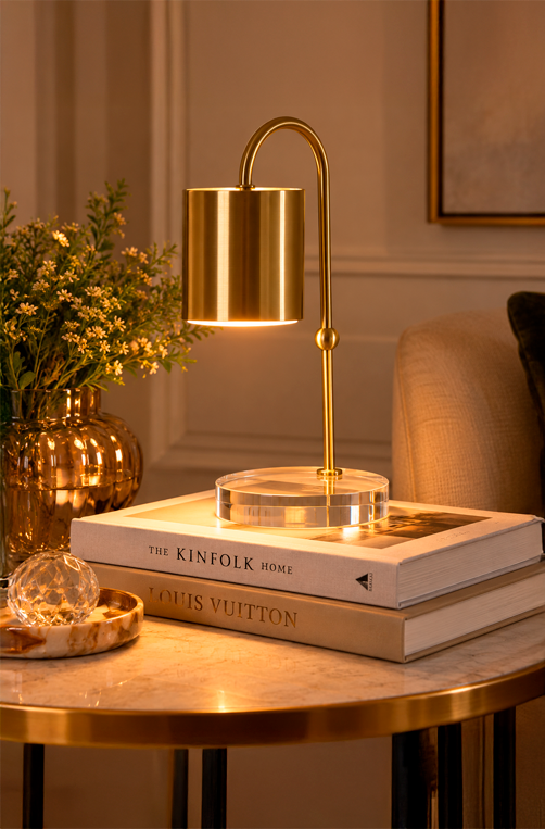 Luminária de Mesa Metal com Base de Vidro Dourado 31cm