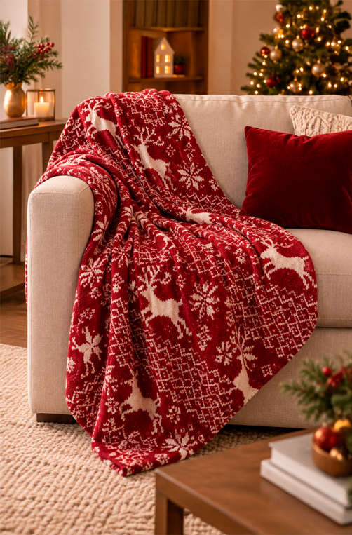 Manta Natalina Flanelada Vermelho120x140cm