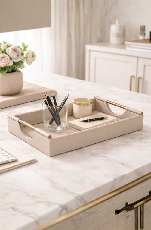 Bandeja Pequena Aura Nude em MDF com Revestimento em PU