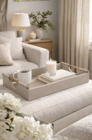 Kit 2 Bandejas Aura Nude em MDF com Revestimento em PU