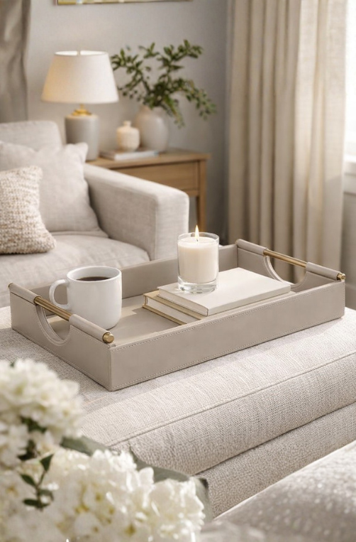 Bandeja Grande Aura Nude em MDF com Revestimento em PU