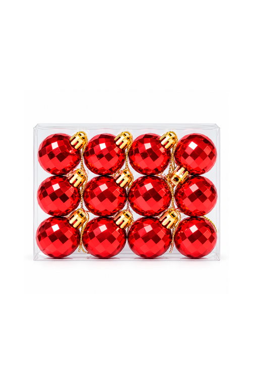 Conjunto de Bolinhas Natalina Metalizada Losangulos Vermelho 12 Peças