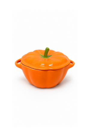 Mini Caçarola de Abobora Laranja com Tampa em Cerâmica 12cm