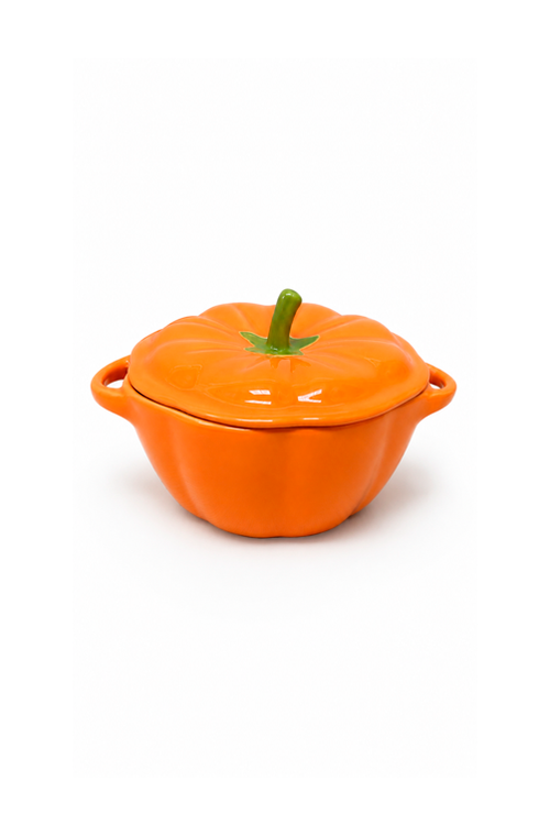 Mini Caçarola de Abobora Laranja com Tampa em Cerâmica 12cm