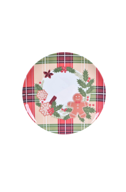 Prato de Sobremesa Natalino Xadrez de Melamina