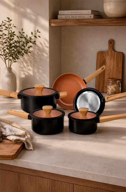 Jogo de Panelas Gourmet Preto com Revestimento Cerâmico 5 Peças