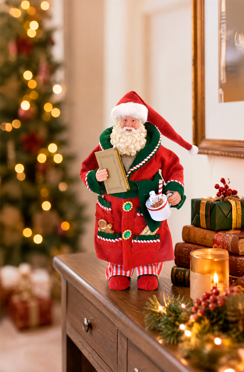 Papai Noel Decorativo Colecionável de Roupão 28cm