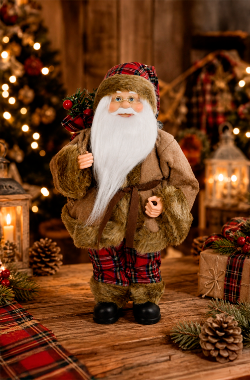 Papai Noel Decorativo de Xadrez 30cm