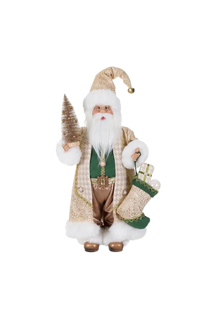 Papai Noel em Pé Dourado e Verde em Resina 60cm