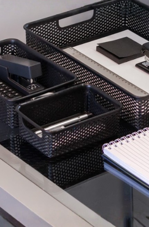 Cesto Organizador Preto Línea com Tampa 18cm