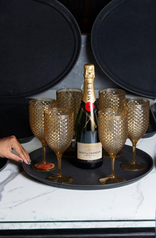 Bandeja para Servir Antiderrapante Redonda Preto