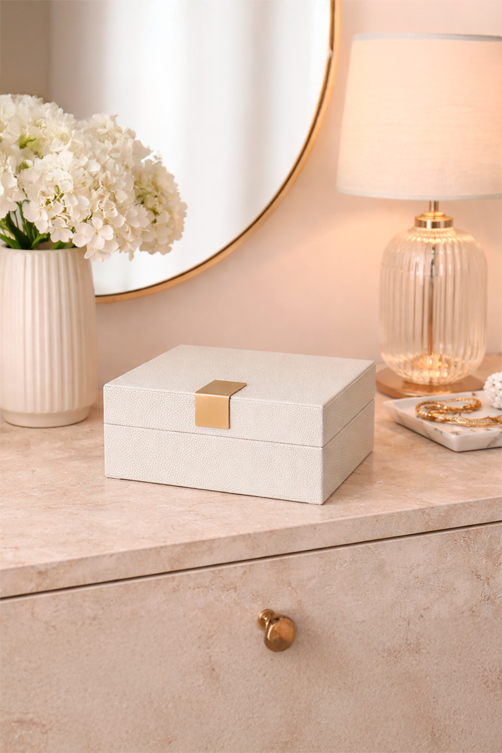 Caixa Decorativa Off White com Feixo Dourado
