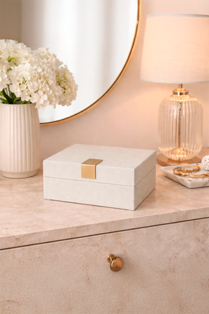 Caixa Decorativa Off White com Feixo Dourado
