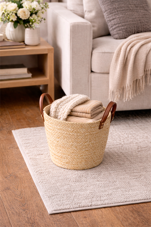 Cesto de Fibra Natural Médio com Alça Mocca