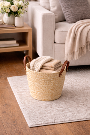 Cesto de Fibra Natural Médio com Alça Mocca
