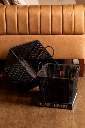 Cesto de Fibra Natural com Alça Trançado Preto