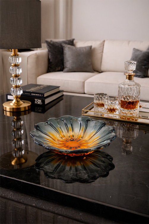 Centro de Mesa Decor Murano Âmbar com Cinza Quartzo