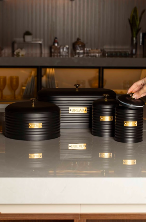 Porta Biscoitos de Metal com Tampa Friso Preto