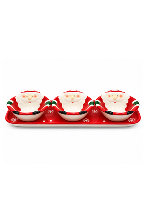 Petisqueira Natalina de Papai Noel Vermelho em Cerâmica 4 Peças