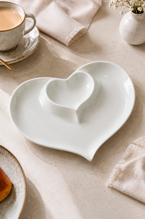 Travessa Petisqueira de Coração Branco em Porcelana