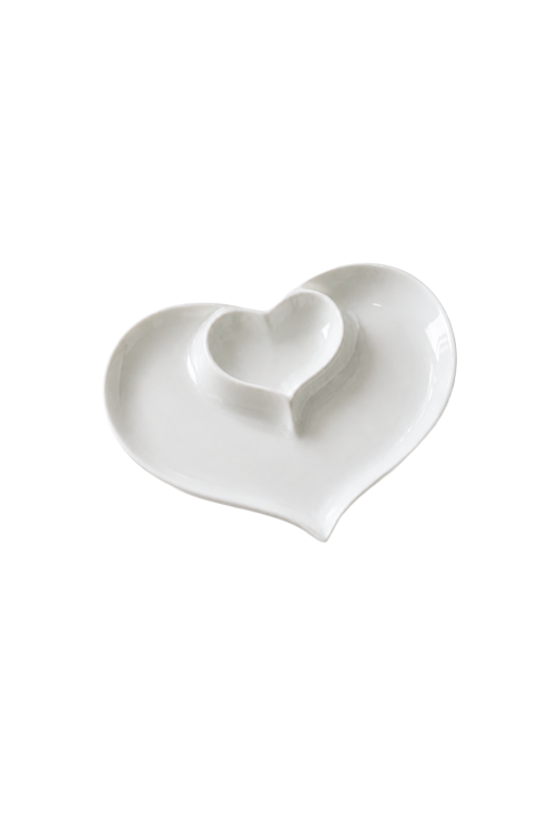 Travessa Petisqueira de Coração Branco em Porcelana