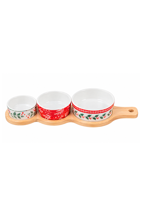 Petisqueira Natalina com Trio de Bowl 3 Tamanhos 4 Peças