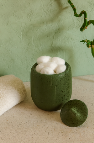 Porta Algodão em Cerâmica Verde