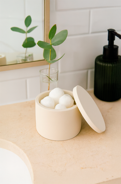 Porta Algodão com Tampa em Cimento