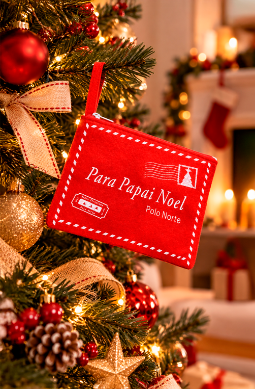 Bolsa Carta para Papai Noel em Feltro com Zíper Vermelho