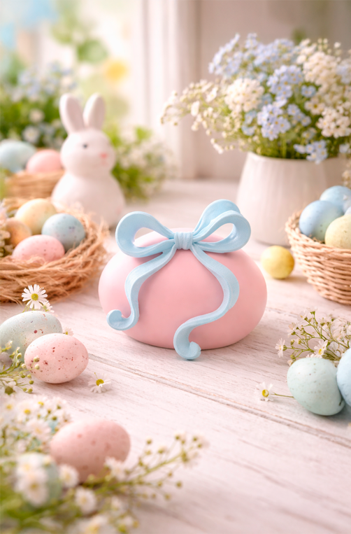 Porta Velas com Laço Rosa e Azul em Resina 9cm